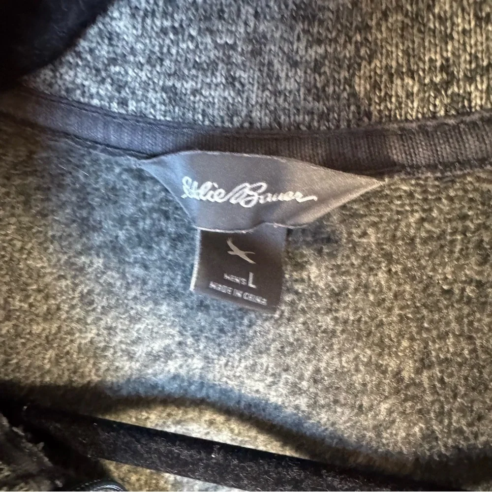 Eddie Bauer Gray Zip Up Sweater Classic Knit Size L